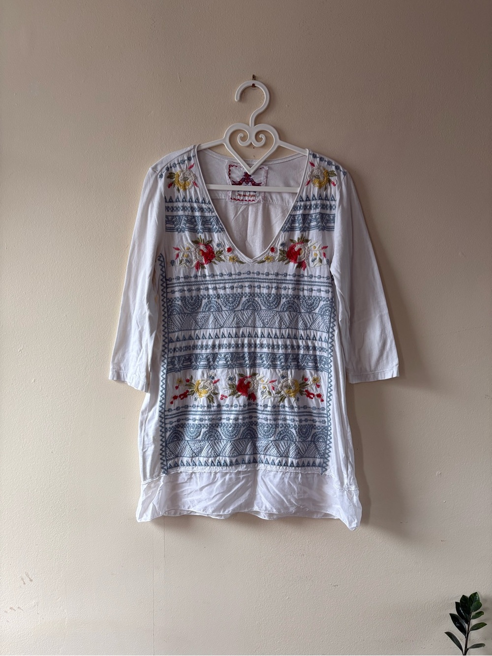 Johnny Was White Tunic Embroidery Oversized Size S
